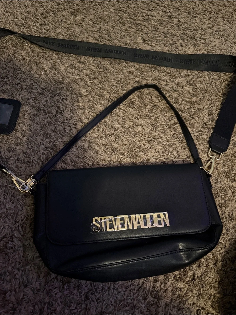 Steve Madden Black Messenger Bag with Gold Logo